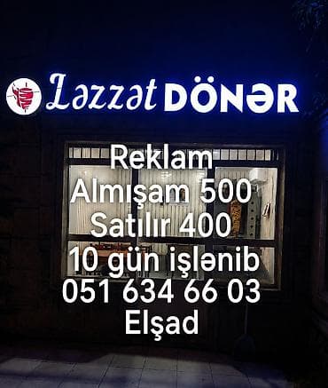 LED işıqlı “Lazzət DÖNƏR” fasad lövhəsi - Parlaq mavi-ağ LED