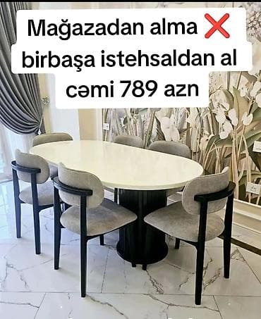 masa taxta: Qonaq otağı üçün, Yeni, Açılmayan, Oval masa, 6 stul — 1