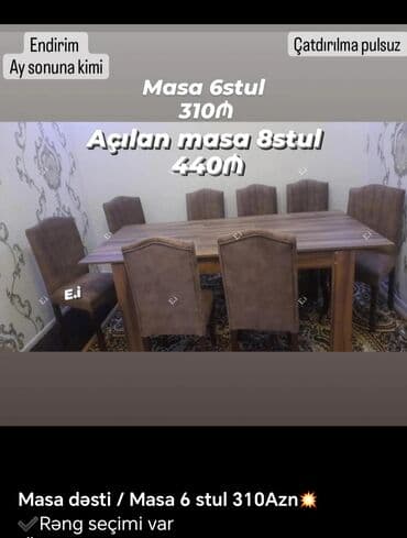 işlənmiş stol stul dəsti sumqayit: Qonaq otağı üçün, Yeni, Açılmayan, Dördbucaq masa, 6 stul — 3