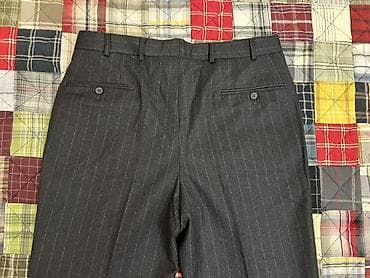 alt paltar: Klassik kişi şalvarı – tünd boz rəngdə, incə şaquli tünd-açıq cizgili — 9