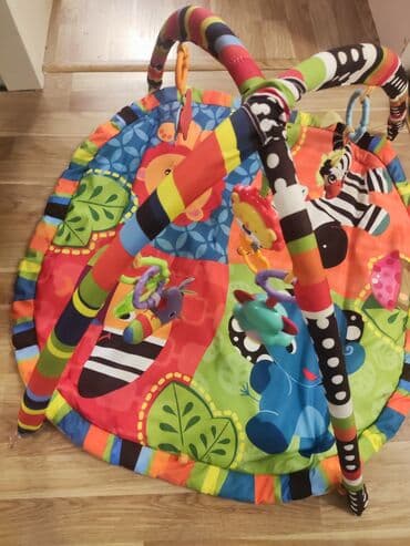 uşaq xalca: Rəngarəng uşaq oyun xalçası və asmalı gym - Dairəvi, yumşaq oyun — 1