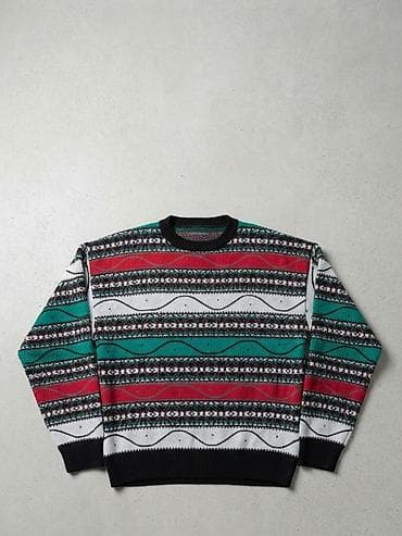 Retro naxışlı trikotaj sviter - Klassik krujeva yaxa (crew neck)