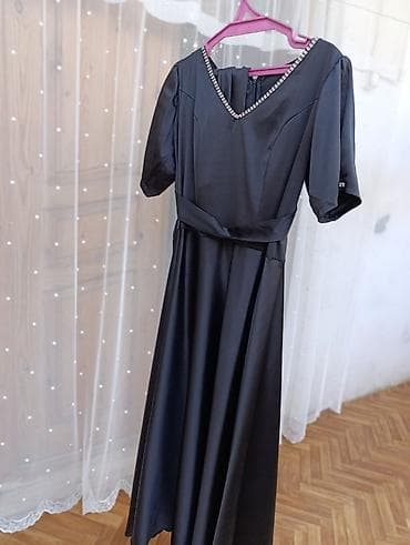 Женская одежда: Qara rəngli zərif qadın donu Razılaşma yolu ilə - Model: V-yaxalı — 3