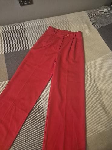 şalvar kişi: Qadın şalvarı – geniş kəsimli, düz balaq - Rəng: qırmızı - Yüksək bel — 2