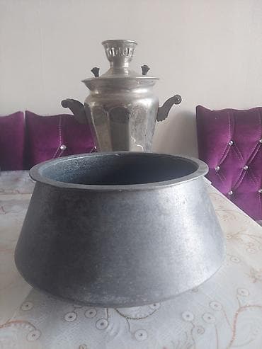 İşlənmiş, Aş qazanı, rəng - Gümüşü, 34 sm, SSRİ