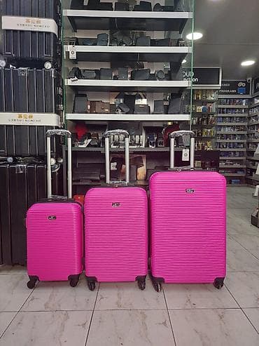 qaci: Məhsul: 3-lü səyahət çemodan dəsti – parlaq çəhrayı rəng — 1