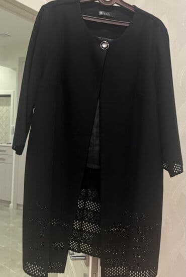 uzun jaketler 2019: Qadın paltosu – EKOL - Rəng: qara - Model: açıq önlü, dairəvi yaxalı — 1