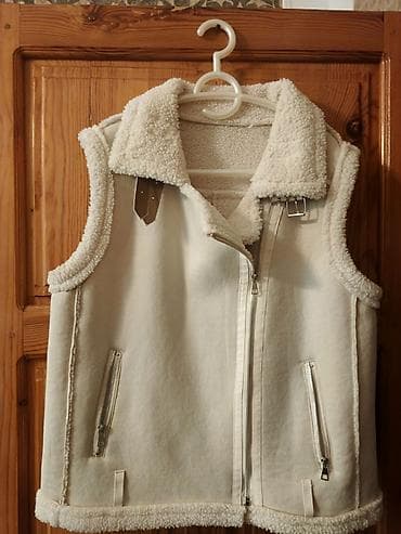 Qadın üçün süni qaşqay (shearling) stildə jilet - Rəng: krem/ivori -