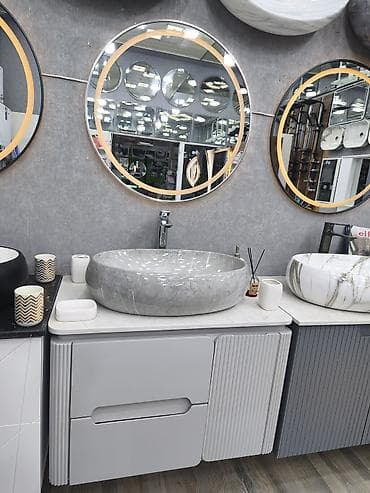 Müasir vannaxana dəsti - Üst qəlib: Təbii daş görünüşlü, oval/qayığa — 1