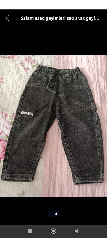 детские стрейчевые джинсы: Uşaq üçün qara-boz rəngdə cins şalvar. - Model: klassik düz kəsim — 1