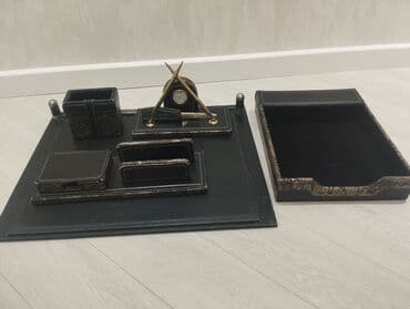 Masa üçün premium təşkilatçı dəst Klassik qara və naxışlı qəhvəyi