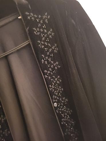Женская одежда: Qara məxməri üst geyim/kimono tipli uzun cardigan - Rəng: qara - — 3