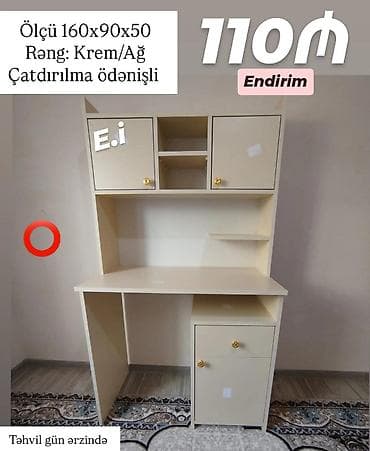 mebel modelleri: Yazı/qiraət masası – üst vitrinli model - Ölçülər: 160×90×50 sm və — 2