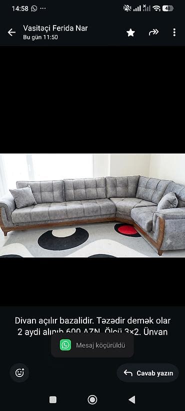 Divan açılır bazalidir. Təzədir demək olar 2 aydi alınıb 600 AZN. Ölçü
