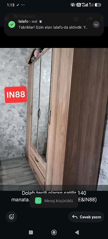 Dolab tecili olaraq satilir 140 manata.Ünvan:Razin qes ( 1NE&amp;IN88)