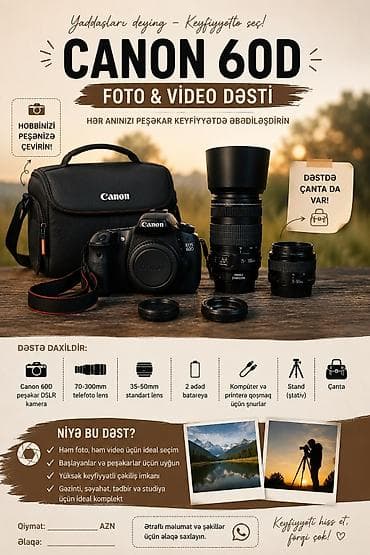 eos 60d: Canon 60D foto-video dəsti Peşəkar çəkiliş üçün tam komplekt. Dəstdə — 1