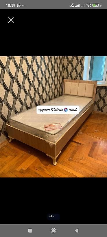 tek krafat: Bir nəfərlik taxt və matras dəsti - Ölçü: təxmini 90x190 sm (tək — 1