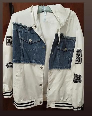 Unisex kapüşonlu gödəkcə – denim və parça kombini - Dizayn: Üst — 1