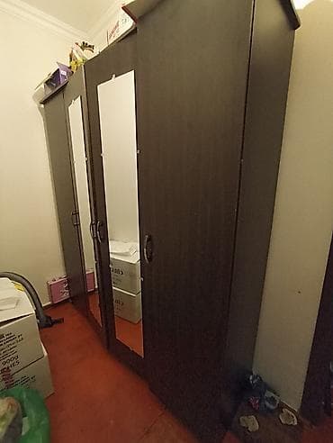 qapil: İşlənmiş, 4 qapılı, Güzgülü, Qəhvəyi, Taxta, Açılan, Düz dolab — 3