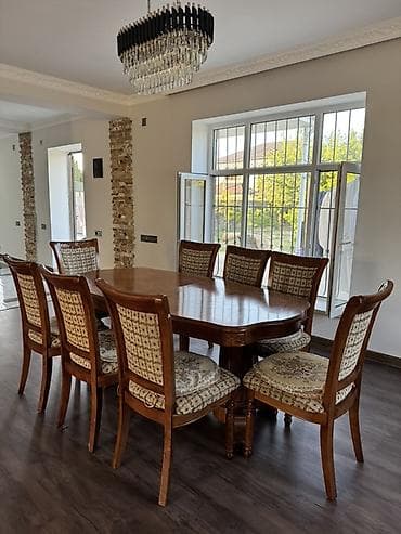 qatlama masası: Qonaq otağı üçün, İşlənmiş, Açılan, Oval masa, 8 stul — 4