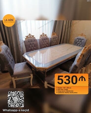 Qonaq otağı üçün, Açılmayan, Dördbucaq masa, 6 stul