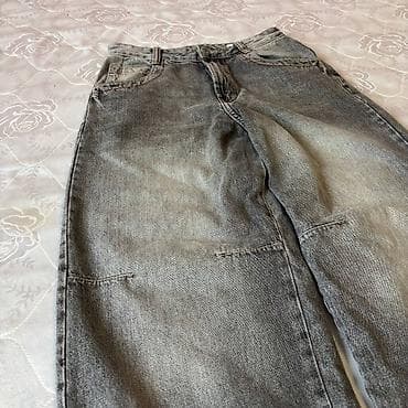 cırıq şalvarlar: Boz rəngli denim şalvar – “FIVE STARS” yazılı - Material: qalın — 3