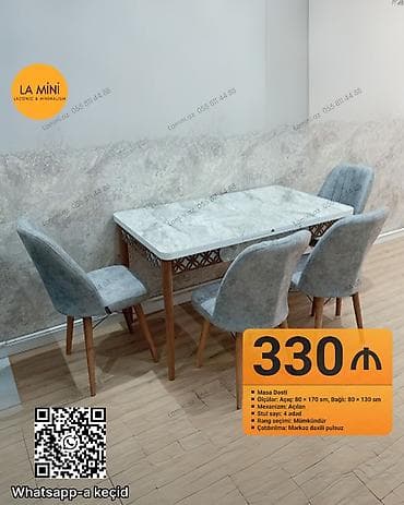 mermer kafel: Mətbəx üçün, Açılan, Dördbucaq masa, 4 stul — 1