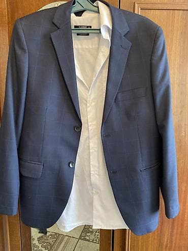 online geyim: Kişi üçün klassik göy rəngli pencək və ağ köynək dəsti. - Pencək — 1