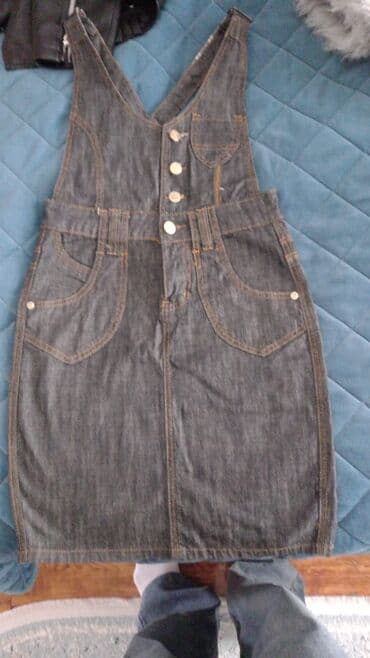 Cins sarafan/pinafor etek - Material: qalın denim (cins) - Rəng: tünd