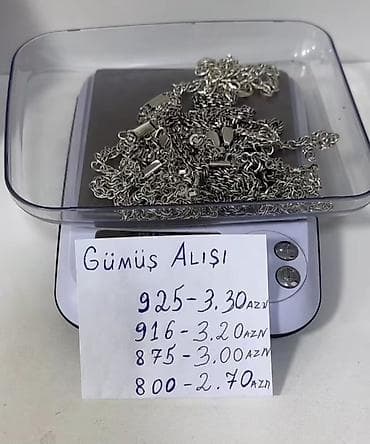 Gümüş alışı xidməti - Nümunələr üzrə qəbul: - 925 — 3.30 AZN/qram