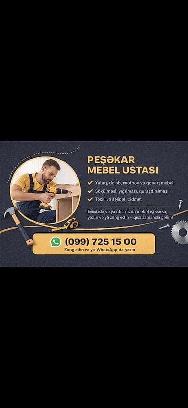 mebel ustasl: Peşəkar mebel ustası xidməti - Yataq, dolab, mətbəx və qonaq otağı — 1