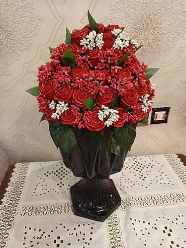 xalça satisi: Məzar üçün süni daş gül dəsti (Dibiçək içində) ✔️Baş daşının yanına — 3