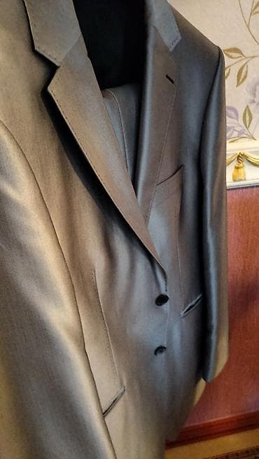 dest geyim: Gümüş-boz rəngli kişilər üçün klassik kostyum dəsti (jilet yoxdur): - — 1