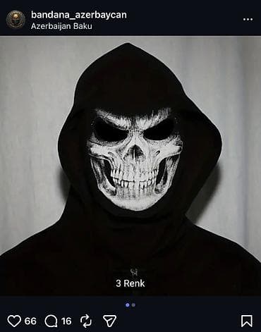 Məhsul: Kəllə temalı balaklava/maska - Dizayn: Realistik kəllə ön — 2