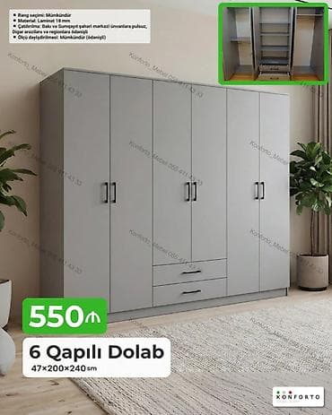 6 qapılı geyim dolabı – 47×200×240 sm - Material: 18 mm laminat -