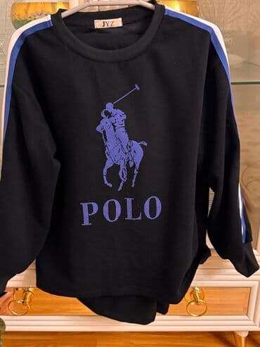 велюровые мужские спортивные костюмы: Qara rəngdə idman dəsti - Üst geyim: uzunqol sweatshirt, ön hissədə — 3