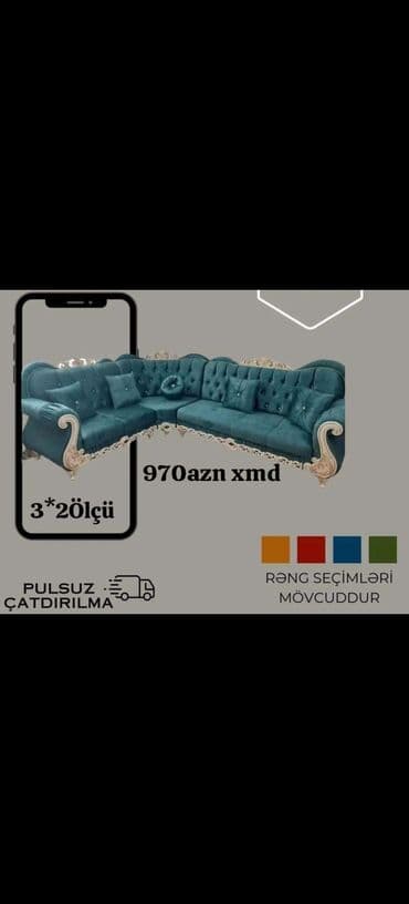 угловые диваны в баку: Угловой диван, Раскладной, Ткань — 40