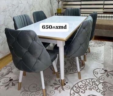 Masa və oturacaq dəstləri: Qonaq otağı üçün, Yeni, Açılan, Dördbucaq masa, 6 stul — 14