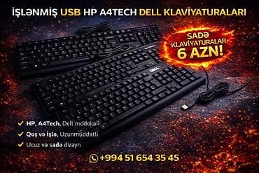 11 pro dubay: USB klaviaturalar – HP, A4Tech və Dell modelləri. - Sadə dizayn, qara — 1