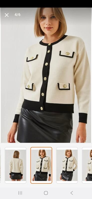 jaketler qadin ucun: Vivario qadın kardiqanı - Rəng: krem və qara kontrastlı dizayn - — 2