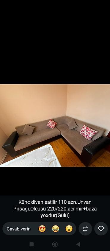 krep parca: 077 613 12 74 Künc divan satılır. Divan L formalıdır və qonaq otağı — 1