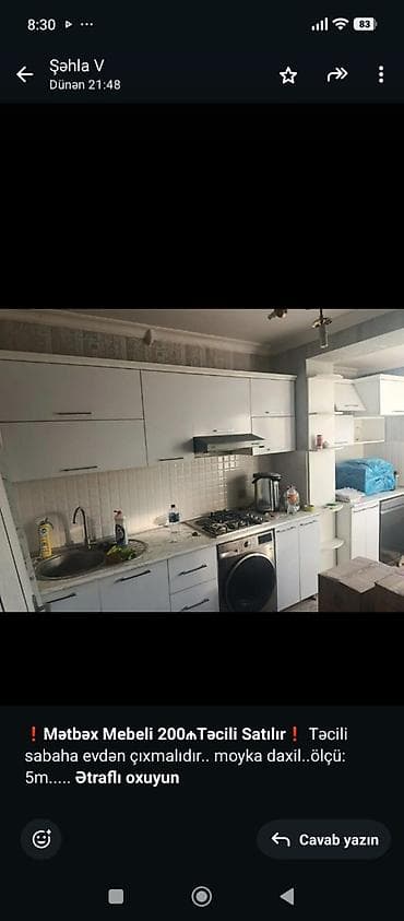 077 613 12 74 Mətbəx mebeli satılır. - Rəng: ağ, minimal dizayn - Üst — 1