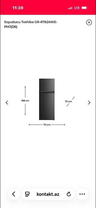 ventilyator satilir: Toshiba GR-RT624WE-PMJ(06) ikikameralı soyuducu - Ölçülər: hündürlük — 2