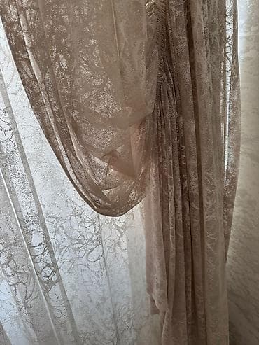 Qəhvəyi tonlarda qaraout pərdə dəsti və naxışlı tull pərdə - Tərkib — 6