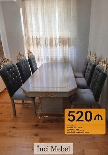 stol ustul: Qonaq otağı üçün, Yeni, Açılmayan, Dördbucaq masa, 6 stul — 1