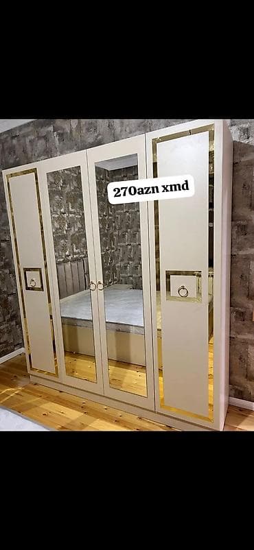 e.c.a kombi: Güzgülü 4 qapılı şkaf - Rəng: krem tonlarında, qızılı dekorativ — 1