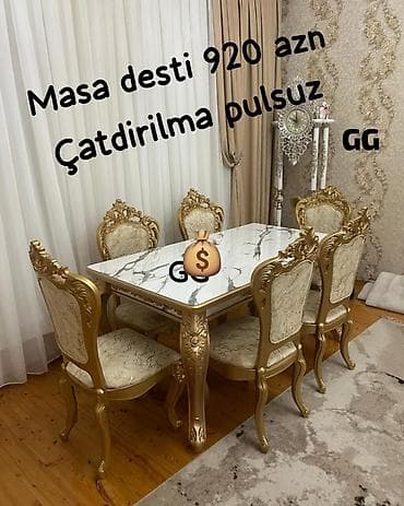 istolar: Qonaq otağı üçün, Yeni, Açılmayan, Dördbucaq masa, 6 stul — 1