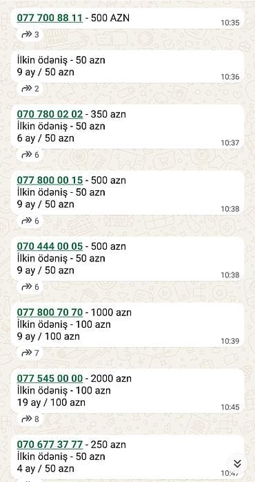 sim kredit: Xüsusi və yadda qalan mobil nömrələr satılır. Seçimlər arasında — 3