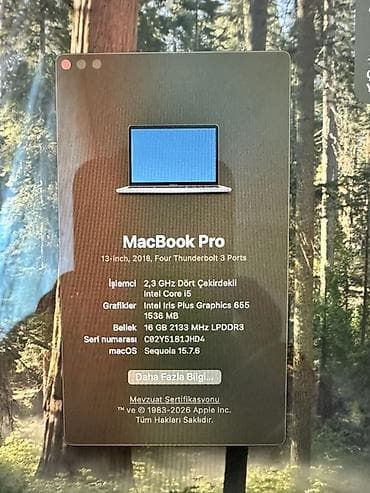 macbook pro ikinci el: Apple MacBook Air 13" (Model A1989, EMC 3214) Cpu : i5 2.3 Ghz Gpu  — 10