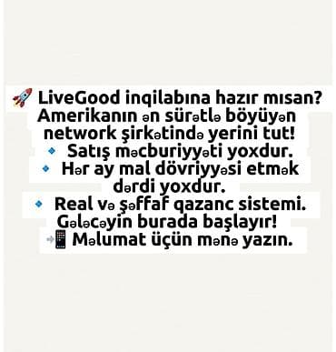 LiveGood – sürətlə böyüyən Amerika mənşəli network platforması at lalafo.az LiveGood – sürətlə böyüyən Amerika mənşəli network platforması